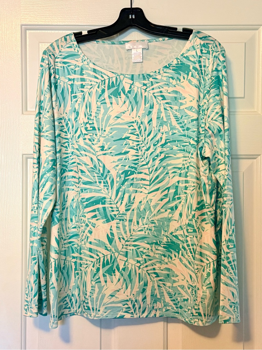Stella Parker Long Sleeve Palm Leaf Print Top